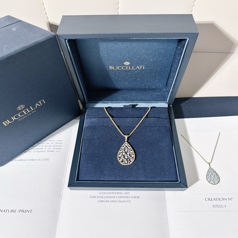 Buccellati 布契拉提 RAMAGE 雙色金水滴月桂葉鑽石項鍊