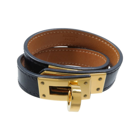 HERMES Box Calf皮革/金屬Kelly Double Tour手鏈Noir