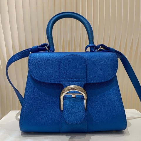 德爾沃/Delvaux 電光藍荔枝紋牛皮手提包 mini