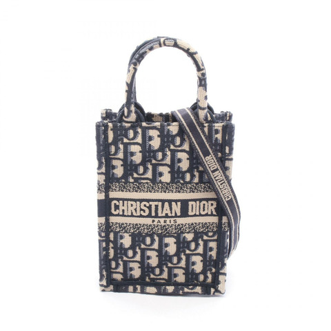 Dior BOOK TOTE 豎款單肩手機手提包 帆布 海軍藍 米色 二手 女士