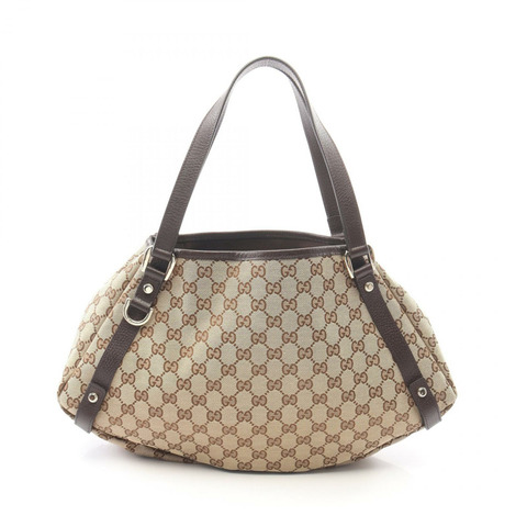 GUCCI Abbey GG帆布單肩包 130736 帆布皮革 米色棕色 二手 女士