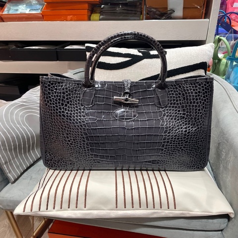 Longchamp 灰色鱷魚壓紋 Tote bag