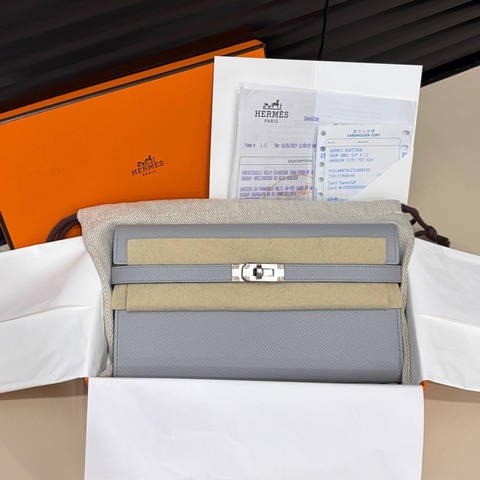 Hermes • Kelly Long 8U冰川藍銀釦Epsom皮 閒置大全配🈶購證