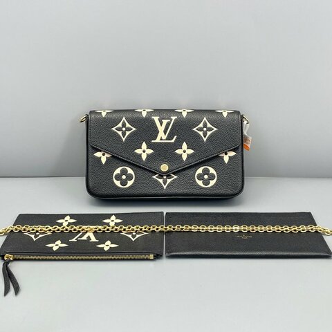 芯片款 路易威登/Louis Vuitton 三合一黑色白花鏈條包