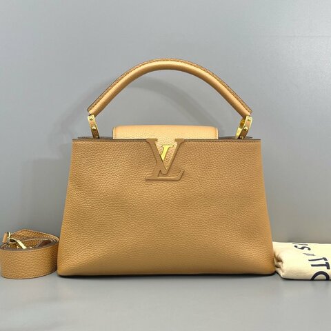 芯片款 路易威登/Louis Vuitton Capucines中號奶茶色 手提包