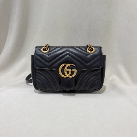 Gucci古馳marmont馬蒙22黑金鏈條包