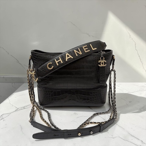 莉亞精品♡ Chanel AS0866 大號 鱷魚紋字母手柄流浪包 二手美包