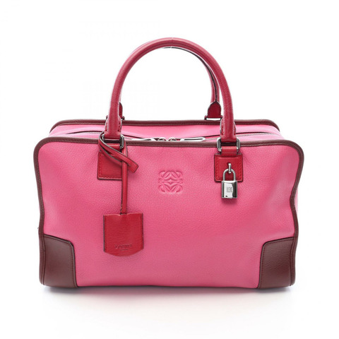 LOEWE Amazona 36 方形手提包，真皮材質，粉紅色、紅色、棕色，二手女款