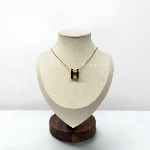 A13422-HERMES H POP 黑色玫瑰金項鍊