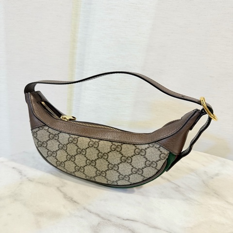 Gucci 咖PVC 咖牛皮金釦Ophidia 迷你手提包