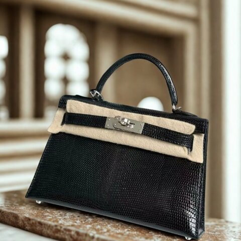 【極美天菜】HERMES MINI KELLY 二代 黑銀 蜥蜴皮 Y刻