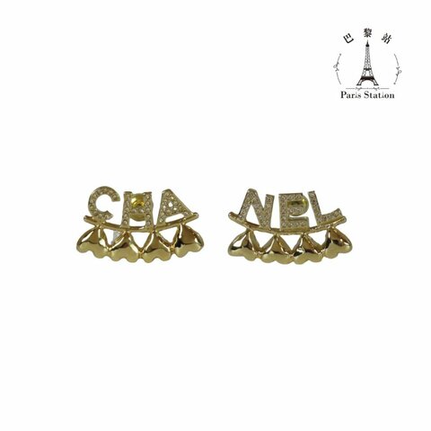 【巴黎站二手名牌專賣店】＊現貨＊CHANEL 香奈兒 真品＊ ABA271 不對稱水鑽字幕LOGO愛心造型耳環