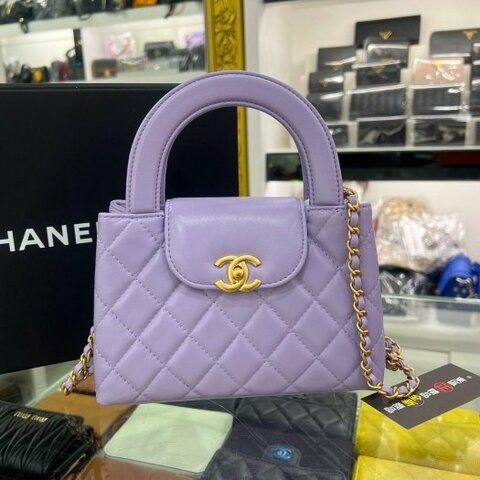 東區正精品㊣CHANEL AS4416 KELLY Bag 全新香奈兒粉紫色羊皮菱格紋金鍊手提包斜背包 RZ6564