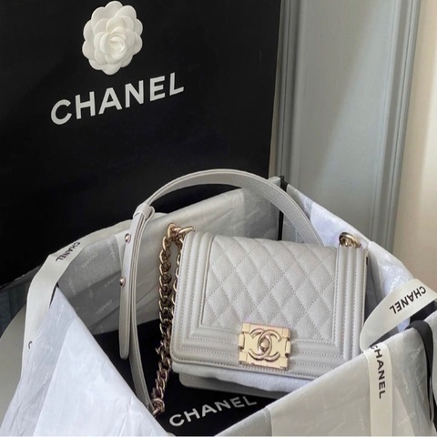 Chanel 香奈兒 BOY 20 冰川灰 荔枝皮淡金釦