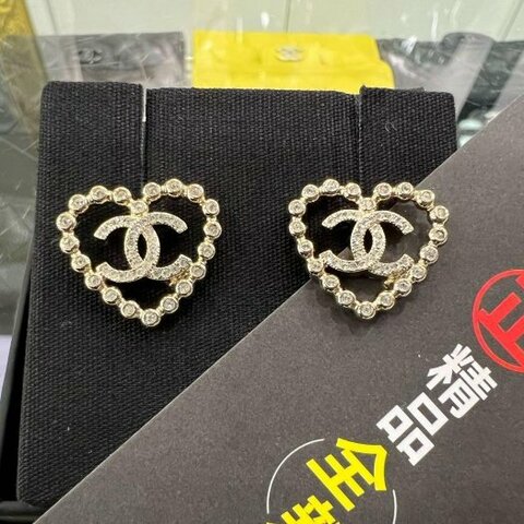 東區正精品㊣CHANEL ABF482 全新香奈兒金色愛心簍空雙C水鑽針式耳環RZ6566
