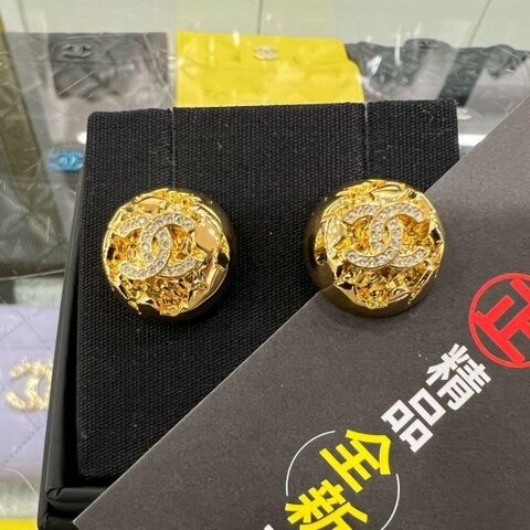 東區正精品㊣CHANEL ABG967 全新香奈兒金色雙C水鑽圓釘針式耳環RZ6567