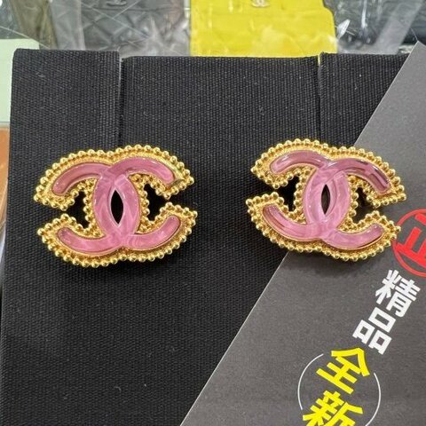 東區正精品㊣CHANEL ABD128 全新香奈兒金色拼紫色果凍雙C滾珠邊針式耳環RZ6569