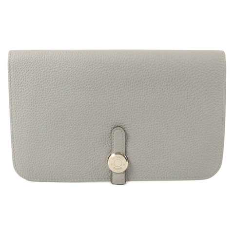 HERMES Clemence皮革Dogon GM長錢包Gris Mouette