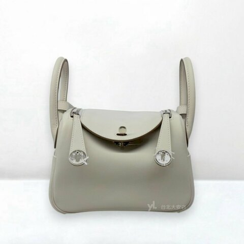 B6455-HERMES Mini Lindy II M4珍珠白/0L積雨雲灰Swift皮銀釦H082607CKBE