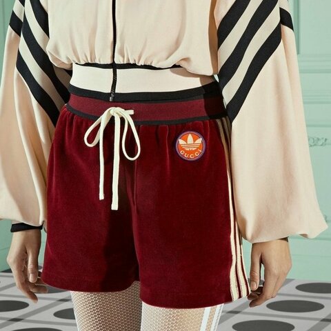 聯名🍒 ::GUCCI x adidas:: 深酒紅色絨布短褲 XS