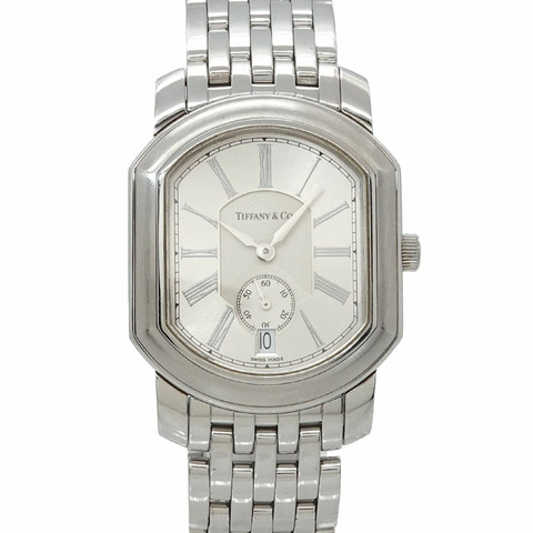Tiffany & Co.) Mark Coupe 男士腕錶，日期顯示，銀色，小秒針，石英錶