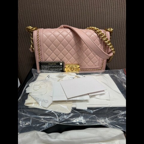 CHANEL  Leboy 櫻花粉 宮廷款 25cm 中號肩背包斜背包
