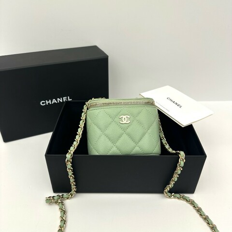 Chanel 24C mini化妝盒子牛油果綠色 荔枝牛皮金扣