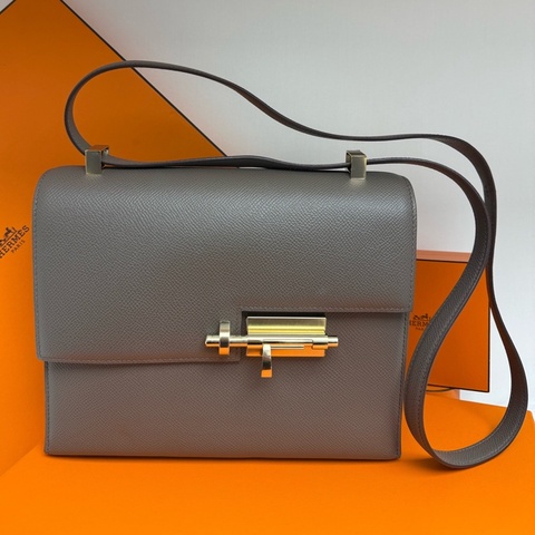 愛馬仕/Hermes  Verrou23 錫器灰 金扣手槍包 尺寸23x19x7.5  D刻  Epson皮