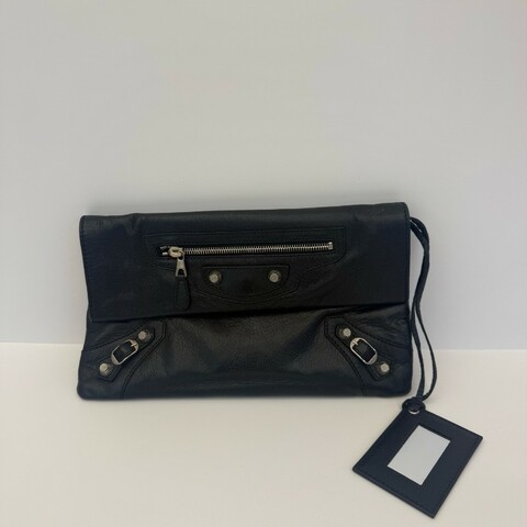 Balenciaga 黑色機車手拿包 羊皮