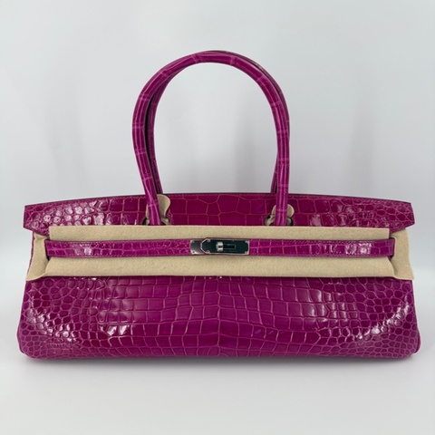 Hermès JPG Shoulder Birkin 42 in Shiny Rose Schéhérazade Porosus Crocodile with Palladium Hardware Q Stamp