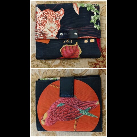 Salvatore Ferragamo 正版絕版 Animalier Jungla 系列 有使用痕跡 真皮及印花布包身 中性法式 雙折短夾 請看商品敘述