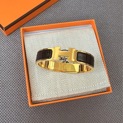 全新Hermes Clic H黑配金琺瑯手環