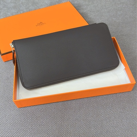 全新Hermes 絲長夾/Evercolor牛皮/板岩灰K刻