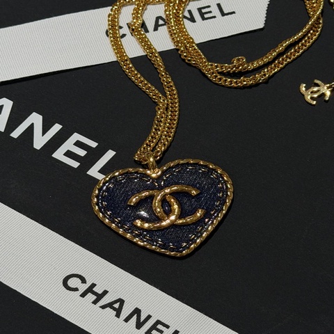 Chanel牛仔大愛心項鏈，可調節，稀少款