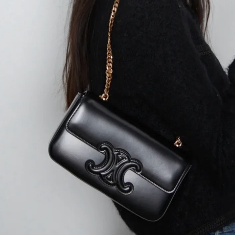 ✨Celine｜新款黑金浮雕凱旋門鏈條法棍包｜99新
