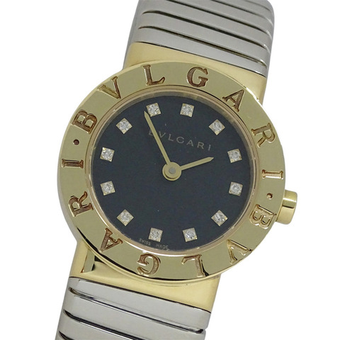 寶格麗 (Bulgari) 女士腕錶，品牌：Tubogas，12 鑽石英機芯，750 黃金 (YG) 和 18K 不銹鋼 (SS)，L 碼，手鐲式錶帶，圓形。 (BB232T)