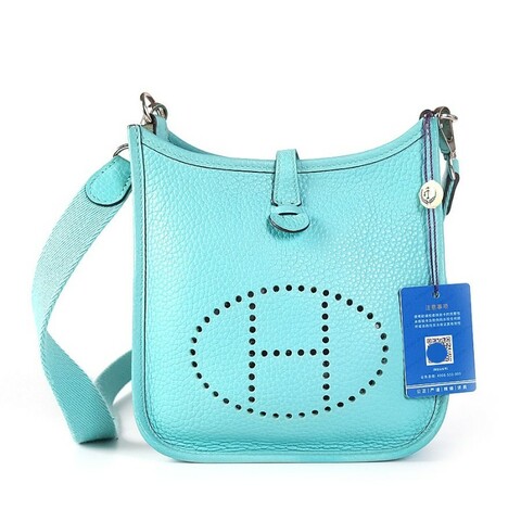 Hermes 藍色銀扣mini Evelyne伊芙琳單肩斜挎包