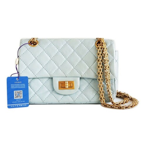 CHANEL 藍色金扣大迷你mini 2.55鏈條包單肩包