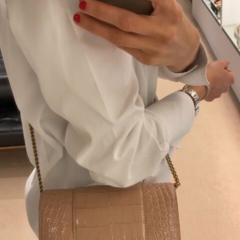 BALENCIAGA 粉金鱷魚壓紋woc肩背斜背包 沙漏包  19.5*12*4.5 98新配件塵袋
