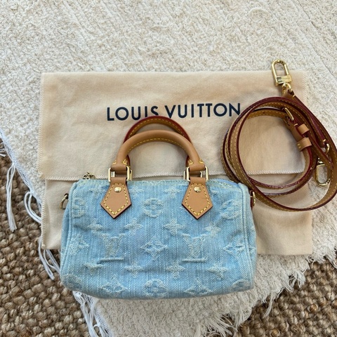 路易威登/Louis Vuitton speedy nano 蓝色牛仔手提包斜挎包