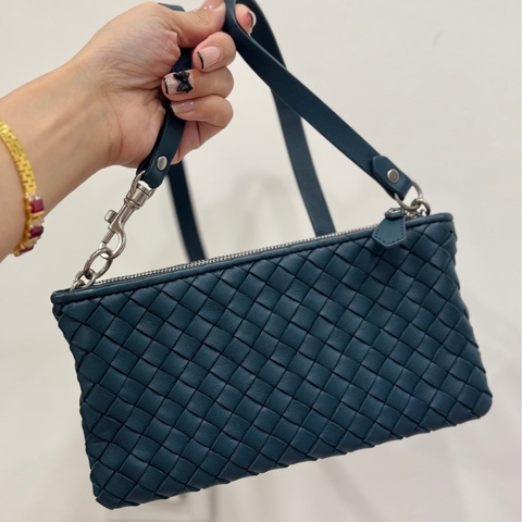 Bottega Veneta BV Nappa 汽油藍 綠 編織 手拿包 零錢包 斜背包 肩背包 皮包 皮夾 長夾