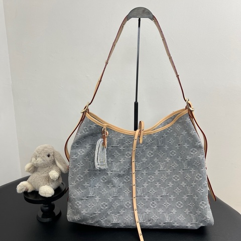 路易威登/LV CarryAII中號 灰丹寧牛仔款 單肩包子母包腋下包斜挎包 芯片款