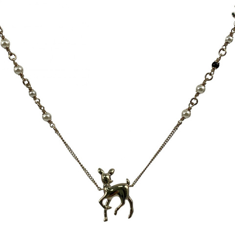 ☆ CHANEL 香奈兒 Gold Tone Metal, Faux Pearl Deer Charm G26C Fashion Necklace 金色金屬，仿珍珠鹿形吊墜項鏈-267015289