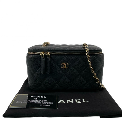 △ CHANEL 香奈兒 Black Caviar Skin Gold Tone Metal No.32 Vanity Case 黑色粒紋小牛皮金色金屬No.32化妝箱 AP1341-267015308