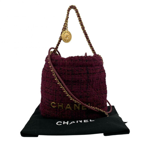 △ CHANEL 香奈兒 Purple Red Tweed 22 Bag Mini Gold Tone Metal 2 way bag 紫紅色斜紋軟呢22金色金屬兩用袋 AS3980-267015283