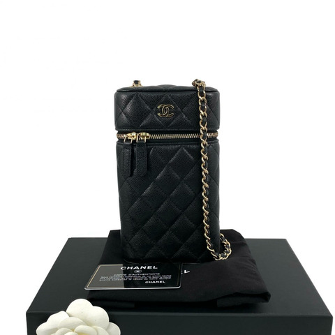 △ CHANEL 香奈兒 Black Caviar Skin Gold Tone Metal No.31 Phone Vanity Case 黑色粒紋小牛皮金色金屬No.31手機化妝箱 AP2084-267015268