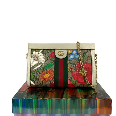 ☆ GUCCI 古馳 Multicolor Coated Canvas Ophidia Flower GG monogram Chain Shoulder Bag 多色塗層帆布花卉GG花紋鏈條肩背包 503877-267015442