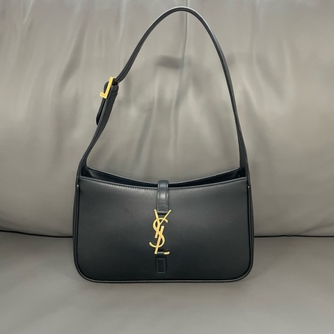 YSL聖羅蘭/Saint laurent黑金光面牛皮LE 5 A 7腋下Hobo單肩包腋下包