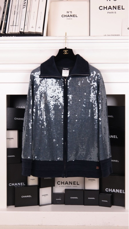 Chanel 08年蓝色满亮片拉链上衣外套