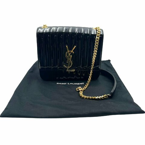 【美收精品】YSL 黑色大號Vicky 絎縫鏈帶包  C-791【隔月月中將轉賣至日本 上架期限30天】